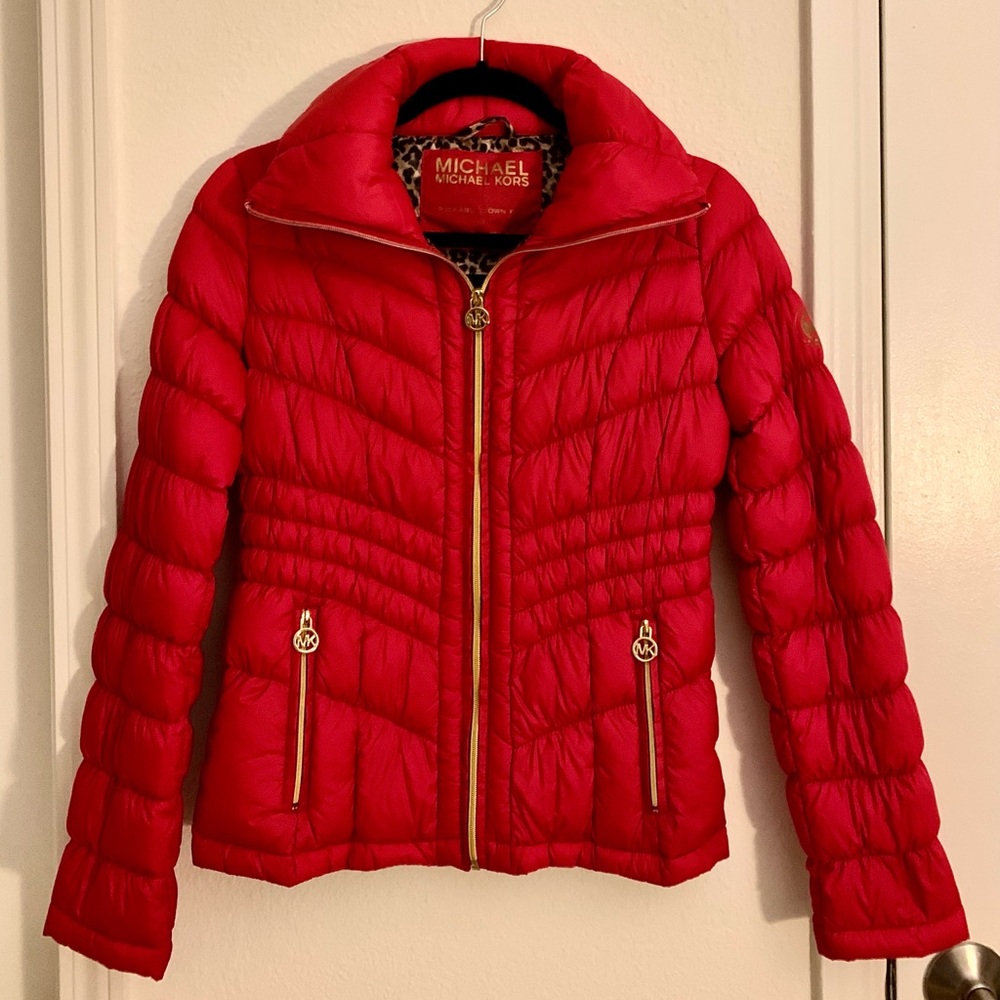 NWOT Michael Kors Packable Downfill Red Jacket